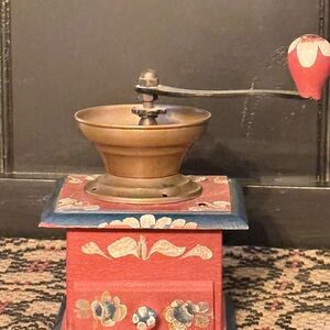 Vintage Hand-Crank Coffee Grinder Folk Art Hand Painted